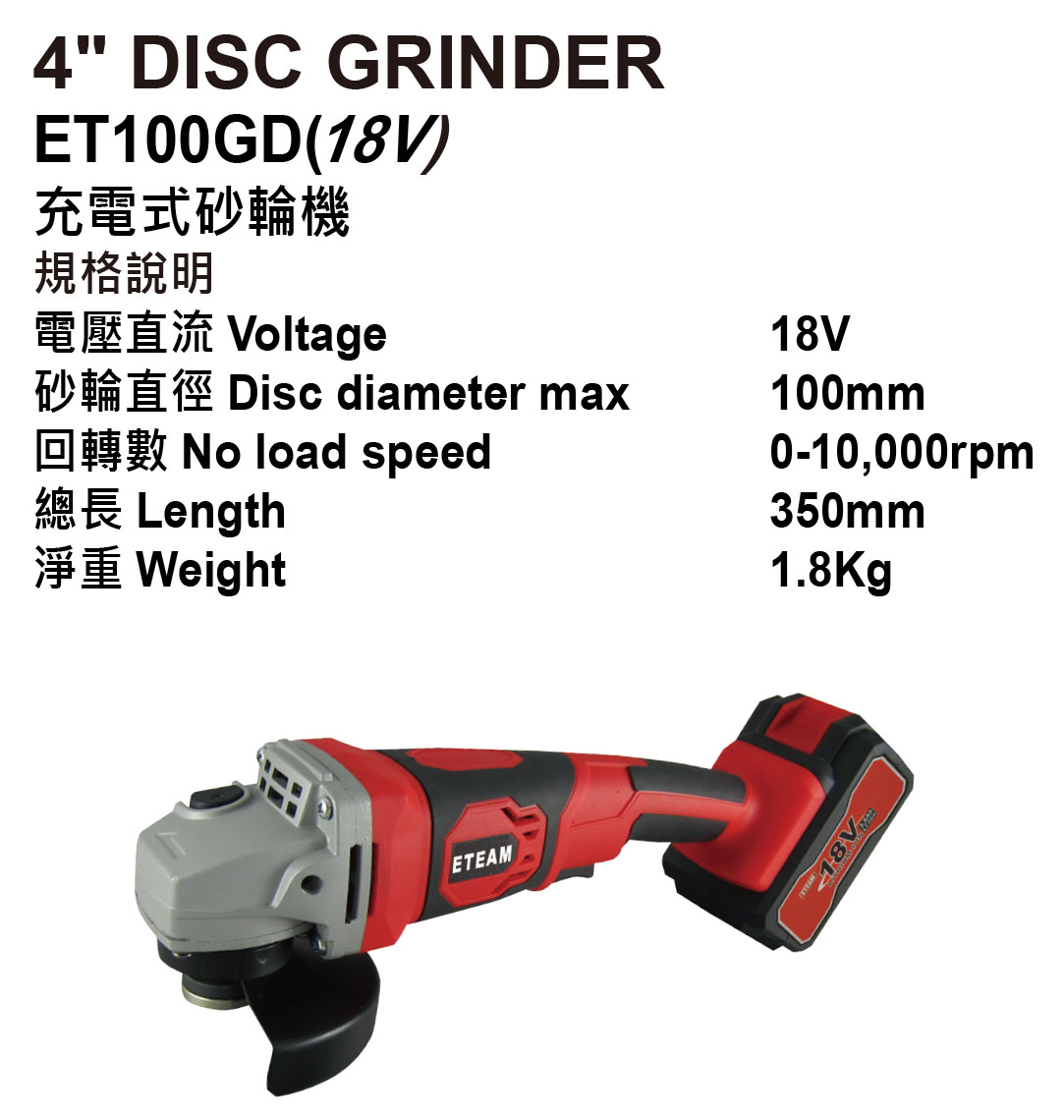 ET100GD 4"DISC GRINDER - Click Image to Close