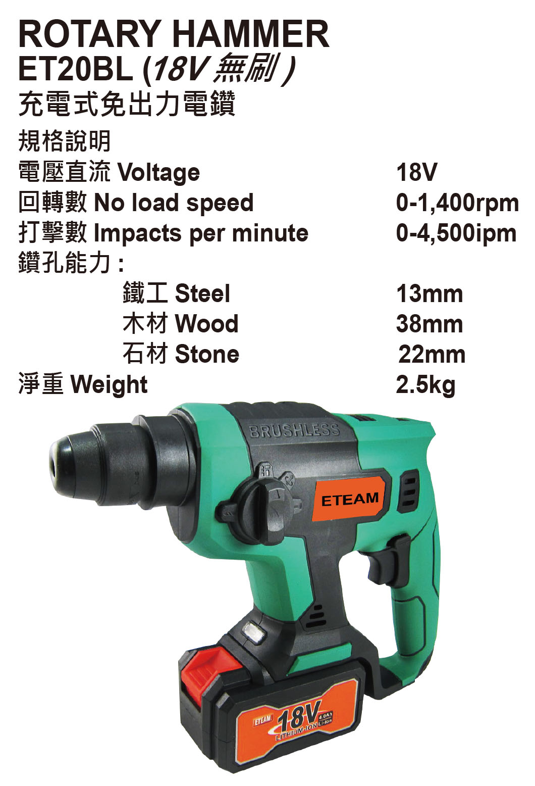 ET-20BL ROTARY HAMMER(Brushless) ET-20BL ROTARY HAMMER(Brushless)