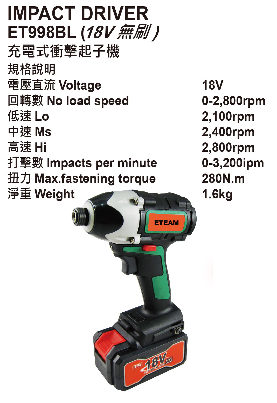 ET-998BL IMPACT DRIVER - Click Image to Close